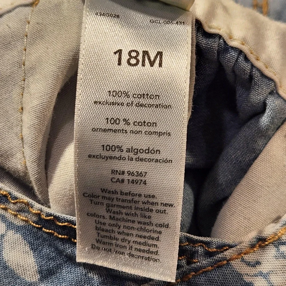 Vintage Y2K OshKosh B'gosh Denim‎ Overall Dress Toddler Girls 18M Floral Jumper